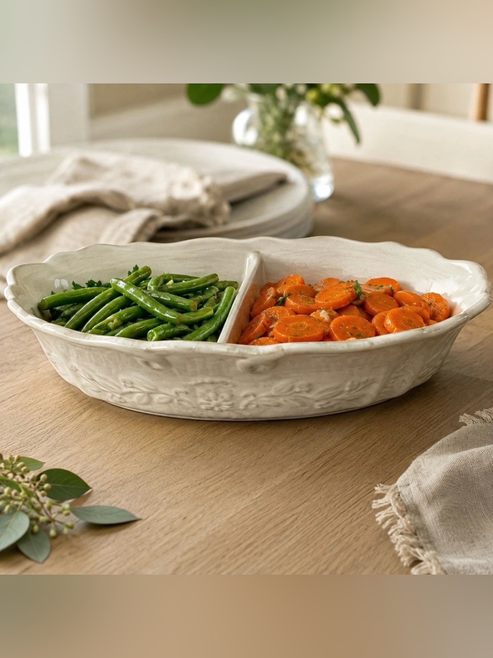 CorningWare Traditions Cream Floral Divided Serving Dish 1 Qt